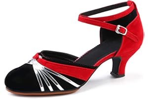 FM2018XSL Zapatos de Baile Latino de Tacón Alto de 5cm con Suela de Caucho/Imitación de Cuero para Mujer,Zapatillas Vestir de Fiesta para Salsa/Tango