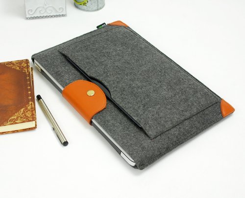 Lavievert Filz u. Leder Hülle Laptop-Tasche mit einer kleinen Seitentasche für 15 Zoll Macbook Air / Pro / Pro Retina und 15-15,6 Zoll Laptop / Notebook(Grau) - 4