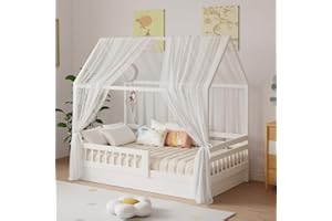 Zdada Hausbett Himmel Set, 2 Stück Betthimmel Hausbett für Hausbett Deko, Bett Vorhang für Mädchen Jungen Kinderbett Kinderzimmer Deko,150 x 350 cm Weiß