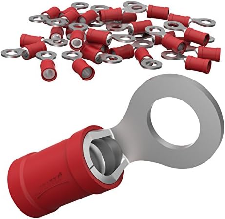AUPROTEC 50x Ring Connector 0.5-1.5 mm² red AWG 22-16 hole-Ø M6 RV Vinyl semi-insulated Spade Crimp Terminals tinned copper Electrical Connectors