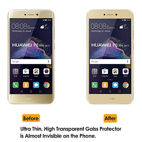 (2 Pack)Huawei P8 lite 2017 Panzerglas – EUGO Full Coverage 9H Gehärtetem Glas Schutzfolie Displayschutzfolie Panzerglas für Huawei P8 lite 2017 – Gold - 2