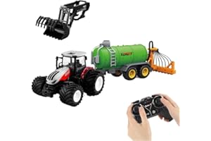 HYRENEE Rimorchio a botte telecomandato per trattore agricolo RC per veicoli agricoli con tubi di diffusione Caricatore frontale Scala 1/24 2.4 Ghz Camion giocattolo per bambini Età 5 6 7 8 9 10anni