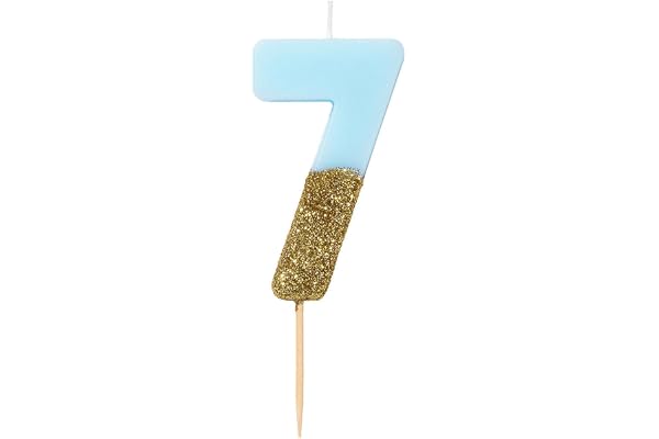 Talking Tables Originales Bougie Chiffre 7 | Topper Gâteau Anniversaire | Paillettes Or et Bleu, BDAY-CANDLE-BLU-7, BLUE