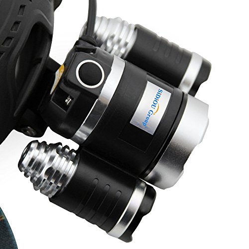 Sidiou Group 30W 5000 Lumen 3x Cree XM-L T6 Led Kopflampe / Stirnlampe, Wasserdicht Wiederaufladbare 3-Birnen High Power Zoom Scheinwerfer für Camping Angeln Radfahren Rennen Gehen Mit 2 x 3,7 V 3000mAh 18650 Akku Und Ladegerät - 7