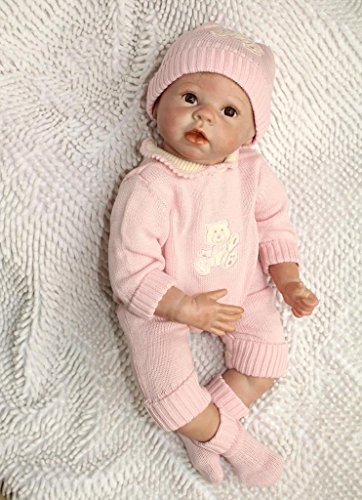 Nicery Reborn Baby Doll Soft Silicone 22inch 55cm Magnetic Mouth Lovely Lifelike Cute Boy Girl Toy Pink Baby
