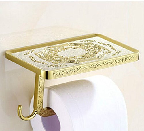 LiebHome Zink-Legierung Luxus Antik Stil Toilettenpapierhalter Gold poliert Klopapierhalter / multifunktional papierhalter mit Smartphone Ablage und 1 Set – Handtuch Haken für Badzimmer schöne Design - 2