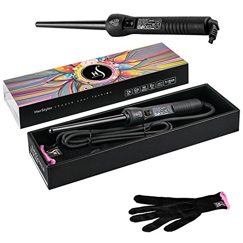 HerStyler Professional Baby Curling Wand Hair Curler 9mm – 18mm for Perfect Baby Curls (Black)
