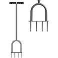 Walensee Lawn Spike Aerator, T-Handle, Manual Dethatching and Soil Aerating Tool with Four Iron Spikes, 35.5 Inches, Grey