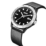 LLLS Men es Analogue Quartz Wrist Watch Date Luminous Fashion Waterproof Black Genuine Leather Watch Band