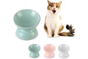 HCHLQLZ Raised Cat Food Bowls Ceramic - Tilted Elevated Cat Bowls Anti Vomiting - 4.9 in Small Cat Bowl for Dry Wet Food - Stress Free Shallow Cat Feeding Bowls For Whisker Fatigue - Dishwasher Safe - 4oz