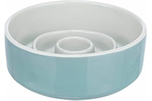 TRIXIE Slow Feeding miska dla psów, ceramiczna, 0,45 l/Ø 14 cm, szara/niebieska, 1 sztuka (1 opakowanie) - 24520