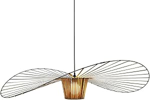 ‎GLZXMQBP Vertigo Lampe 80cm Braun Retro Pendelleuchten, Modern LED Kronleuchter Wohnzimmer Vintage Hut Kreative für (einstellbare Lichthöhe) in Fiberglas + Polyurethan