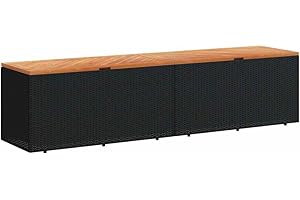 vidaXL Caja de Almacenaje de Jardín, Cofre de Almacenaje, Asiento Banco Exterior, Baúl para Juguetes Patio, Madera Acacia Ratán Negro