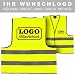 Produktbild Warnweste Signalweste Sicherheitsweste bedruckt mit Wunschlogo Name Text Motiv SIGNAL GELB Rücken + rechte Brust