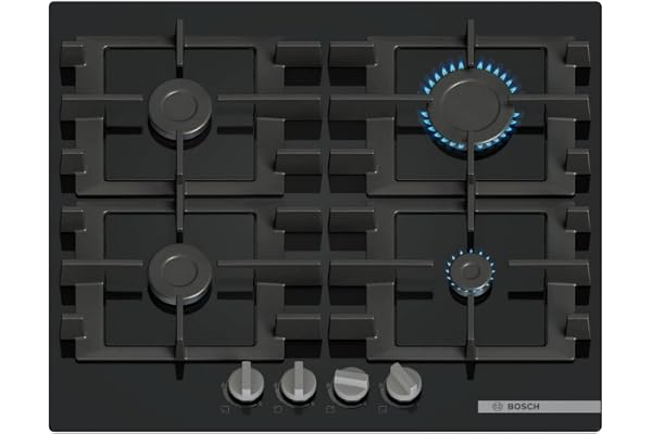 PNP6B6K40 Serie 4, Gasspis, 60 cm, Härdat glas, Svart | Gasspis med exakt flamkontroll, diskmaskinssäkra gjutjärnsgrillar, tillverkad i Europa
