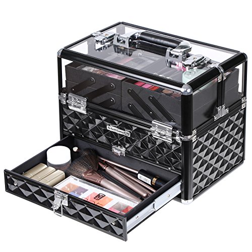 SONGMICS Mallette À maquillage, Coffre cosmÉtique, BoÎte de rangement, Beauty case, pour Bijoux et produits de maquillage, Couvercle transparent en acrylique, Plateaux dÉployÉs JBC318B