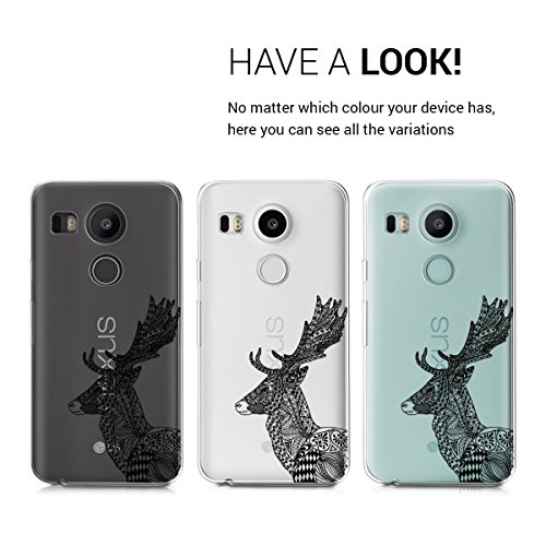 kwmobile Funda para LG Google Nexus 5X - Case para m  vil en TPU silicona - Cover trasero Dise  o Alce - ciervo en negro blanco