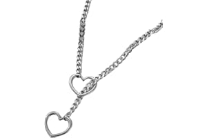 QKEOISUD Link Chains Necklace,Women Clavicle Choker With Heart Pendant Necklace,Punk Stainless Steel Lasso Heart-Shaped Jewelry, Fashionable Item, Jewelry Gift (Silver)