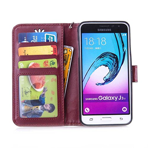 Galaxy J3 2016 Hülle Ledertasche [mit Frei Hartglas Displayschutzfolie], KKEIKO® Schutzhülle PU Leder Tasche Hülle Case für Samsung Galaxy J3 2016, Wickelfalz Handyhülle mit Bändselloch Standfunktion Karteneinschub und Magnetverschluss, Kratzfeste Lederhülle Flip Wallet (Schmetterling #5) - 4