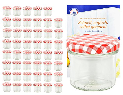 48er Set Sturzgläser 125 ml mit rot weiß kariertem Deckel To 66 inkl. Diamant Gelierzauber Rezeptheft Marmeladengläser Einmachgläser Einweckgläser