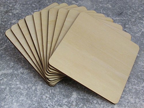 BrilliantBuys IN LEGNO QUADRATO SOTTOBICCHIERE FORME, GRANDE LEGNO GREZZO QUADRATE 10cm (100mm) - Beige, 97mm