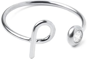 AURSTORE - Anillo de letras iniciales A-Z, anillo abierto ajustable con stras de circonio, anillo abierto, joyas regalo de cumpleaños para mujeres y niñas