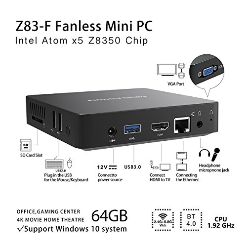 Z83-F Fanless Windows 10 Pro Mini PC Procesador Intel Atom x5-Z8350 cach de 2M hasta 1 92GHz 4K 4GB 64GB 1000Mbps LAN 2 4 5 8 WiFi de Banda Dual BT 4 0 Pantalla Dual con Puertos HDMI VGA reviews Z83-F Fanless Windows 10 Pro Mini PC Procesador Intel Atom x5-Z8350 cach de 2M hasta 1 92GHz 4K 4GB 64GB 1000Mbps LAN 2 4 5 8 WiFi de Banda Dual BT 4 0 Pantalla Dual con Puertos HDMI VGA