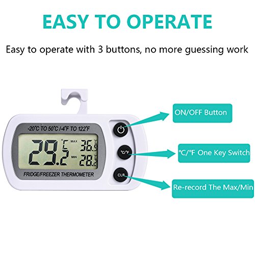 NexGadget Kühlschrank Thermometer, Thermometer für Kühlschrank Freezers, Digital-LCD Temperaturmonitor, Messe Ranking von -20 bis50 C (-4 to 122 F) mit hocher Genauigkei, Perfekt für Haushalt&Restaurants& Bars&Cafes - 4