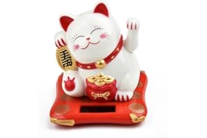 YJDOORPLAY Figurine de chat porte-bonheur à énergie solaire 6,3 cm Maneki Neko Fortune Symbole japonais pour tableau de bord de voiture, décoration de bureau (blanc)