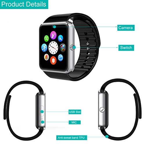 YAMAY® Bluetooth Smartwatch Uhr Intelligente Armbanduhr Fitness Tracker Armband Sport Uhr Telefon mit SIM-Kartenslot/Kamera/Schrittzähler/Schlaftracker/Romte Capture Kompatibel mit Android Smartphone - 2