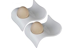 TAMUME Porcellana Bianca Set di Portauovo di 2 Porta Uova, Stile d'Onda 2 Pezzi Set da Colazione in Ceramica
