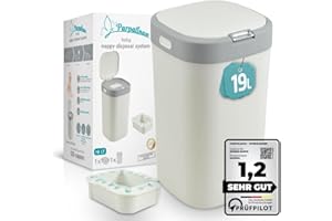 Parpalinam 19 L Windeleimer inklusive 1 Nachfüllkassette, Geruchsdicht mit Beutelsystem Windelmülleimer, Touch-Deckel Kindersicherung Einfacher Kassettenwechsel Wickeleimer, Antibakteriell