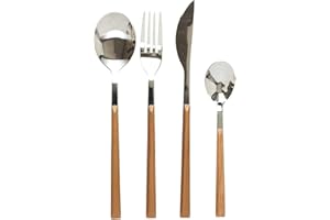 HOME DECO FACTORY - KA5991 Cubiertos Efecto Madera 16 Piezas, Diseño Elegante en Acero Inoxidable, Duraderos y Prácticos para Todas Las Comidas, Marrón y Plata