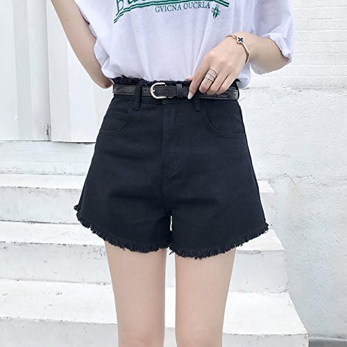 YYJZJW Women's Shorts Women's Shorts Skirts Denim Shorts Women's Hot Trousers Burr bf Loose High Waist Ultra Shortsblack,L
