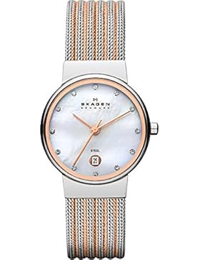 Skagen Damen-Armbanduhr Steel Analog Quarz One Size, perlmuttfarben, bicolor/perlmutt
