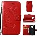 Produktbild Moto G5 Hülle, Anlike Schutzhülle Motorola Moto G5 (5,0 Zoll) Wallet Tasche [Butterfly geprägte Serie] Handyhülle für Rot