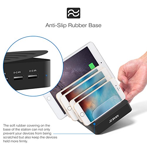 JZBRAIN USB Multi Ladestation fÃ¼r mehrere GerÃ¤te mit Schalter Handy und Tablet Ladestation 5 AnschlÃ¼sse 5 Ports USB - 40W 5V8A Dockingstation fÃ¼r Apple iPhone iPad Samsung Smartphones Handys Tablets, 5 kurze Kabel Inklusive, Schwarz
