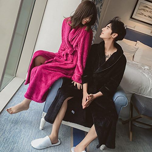 CUI Nightgown Women Winter Couple Thicker and Longer Flannel Pajamas Bathrobe Bathrobe Men Coral Cashmere Home Service,Black,XL