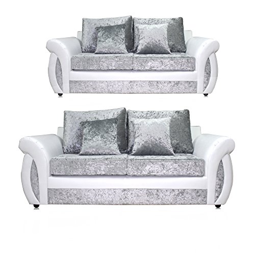 Shannon White And Silver Crushed Velvet Sofa Settee Couch 2 3