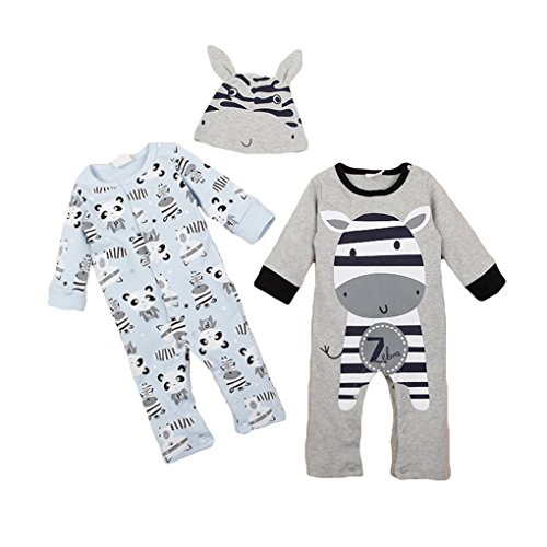 Happy Cherry Infant Toddlers Baby Clothes Cartoon Romper Jumpsuit Bodysuit 3PCS- Zebra 90