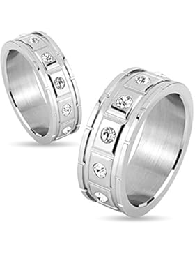 Paula & Fritz® Ring aus Edelstahl Chirurgenstahl 316L Partner silber 6 oder 8mm breit quadratisches Muster mit...
