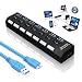 Produktbild Sopoby USB 3.0 Datenhub 7 Ports Mit USB Kabel Ultralight Verteiler Schwarz mit Diagnose LED Superspeed Anzeige Unterstützt Hot Plugin bzw Plug & Play mit Energiespar Schalter für PC Laptop Notebook Computer Windows MAC(EUR Power Adapter nicht im Lieferumfang enthalten)