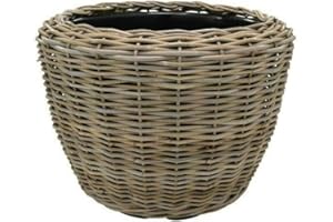 KLOCKE PFLANZKÖRBE Pflanzkorb Rattan Rund – Beigegrau - Weidenkorb mit Einsatz für Außen/Outdoor - Gartenkorb Korbgeflecht - Übertopf für Garten/Pflanzgefäß (Ø 55cm / Höhe 43cm)