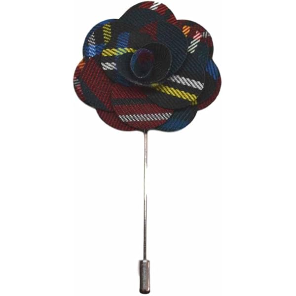 Broche Fleur En Tartan Gris Clair - Bijou Fait Main Pour Boutonnière, Corsage Ou Veste - Forme Rose, épingle Poussoir Argentée