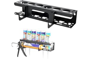 Qivine Support Mural Cartouche Silicone, Support de Rangement pour Aerosol avec 6 Trous, Organisateur de Stockage pour Tube de Calfeutrage pour Garage, L'atelier, Maison 41x8.5x8.5cm (1PCS)