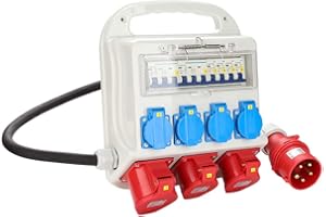 Randaco Stromverteiler Baustromverteiler 5 Polig mit Leitungsschutzschalter und schwere,IP44 Schutzkontaktsteckdosen Wandverteiler