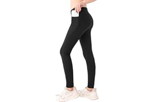 LIKCAISA Sport-Leggings für Mädchen mit Taschen Schwarze Activewear-Leggings aktive Yoga-Hose Lauf-Leggings für Kinder Jugendliche Mädchen 128,134,140,146,152,158,164
