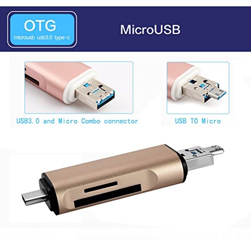 xingdongchi USB C Kartenleser, USB 3.0 Apple SD-Kartenleser, OTG unterstützt mit TF/SD Memory Card Slot Kartenleser für Nexus 6P, 5 x, Apple New MacBook 2015, Chromebook, Windows und mehr - 2