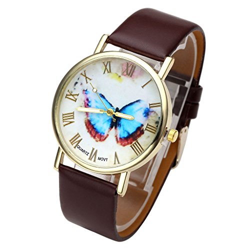 JSDDE Uhren,Damenmode Butterfly Schmetterling Basel-Stil Damenuhr Lederarmband Analog Quarzuhr Armbanduhr,Kaffee JSDDE Uhren,Damenmode Butterfly Schmetterling Basel-Stil Damenuhr Lederarmband Analog Quarzuhr Armbanduhr,Kaffee