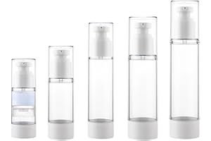 CHAUSA 5 Pezzi Contenitori da Viaggio per Liquidi Pompa Airless Flaconi Vuoti Flaconi da Viaggio 15 ml/30 ml/50 ml/80 ml/100 ml Boccette da Viaggio Ricaricabili per Shampoo,Lozioni,Gel Doccia,Lozioni Toner